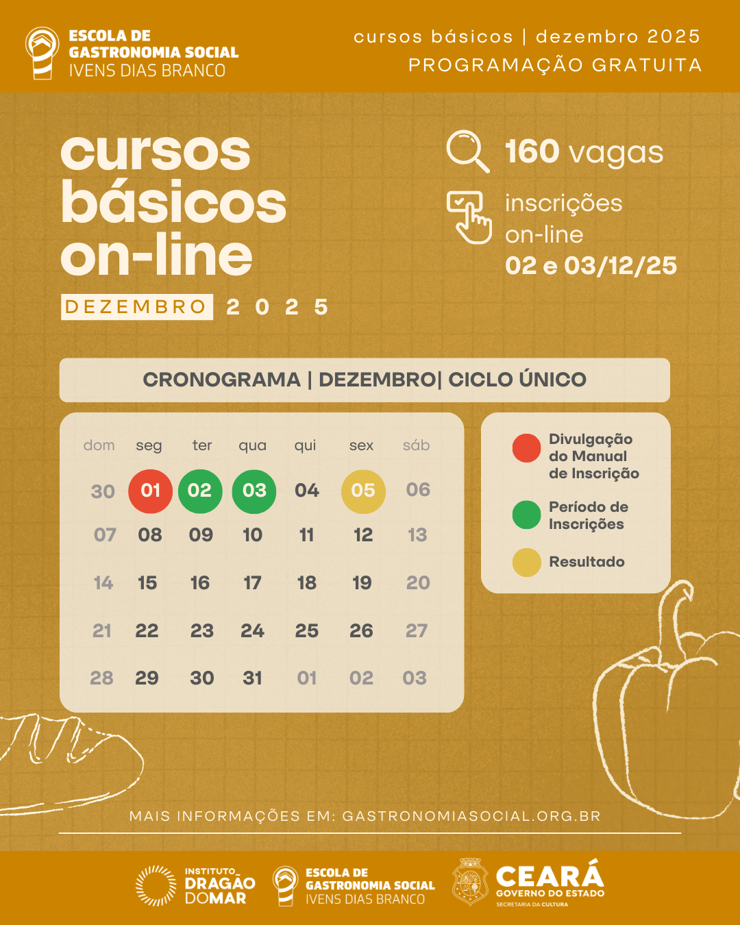 Cursos Gratuitos: Escola de Gastronomia Social Oferece 160 Vagas em Cursos Online com Foco em Ceia Natalina e Gestão de Custos
