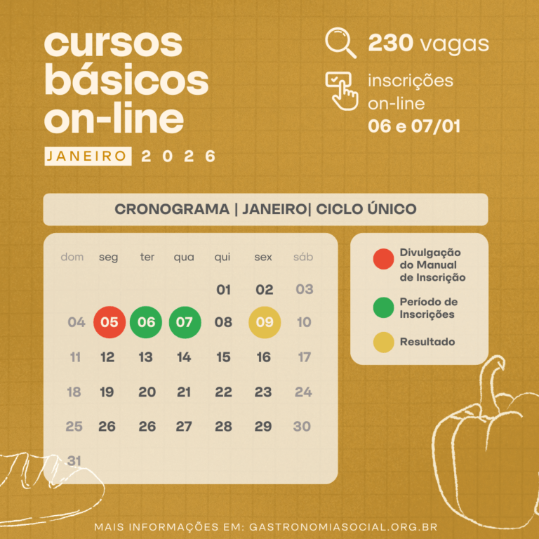 Cursos Gratuitos: Escola de Gastronomia Social Oferece 230 Vagas em Cursos Presenciais e Online para Janeiro de 2026