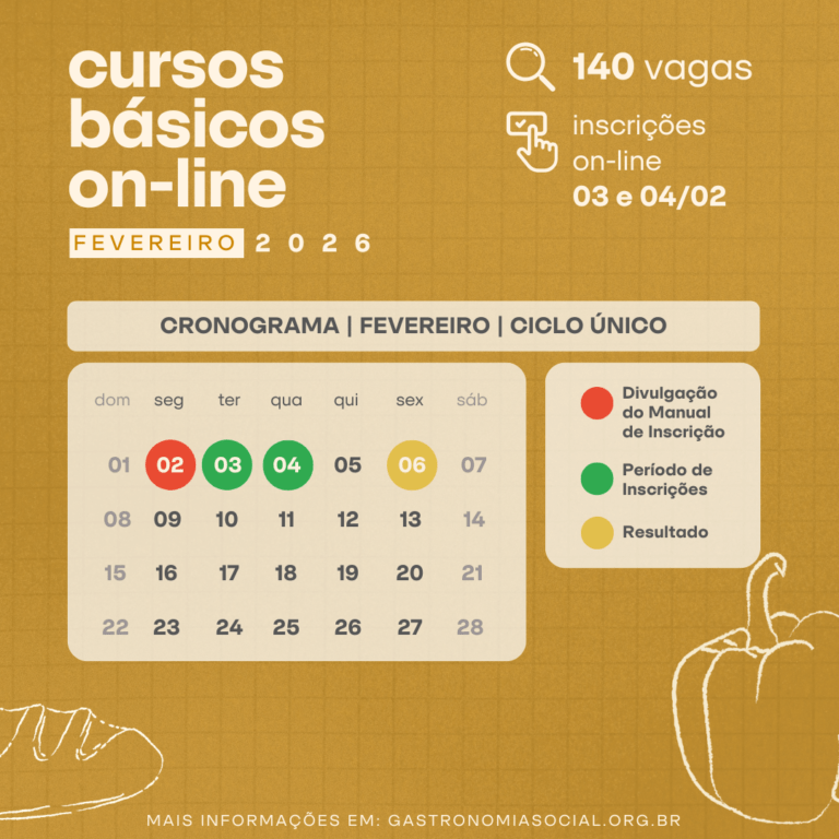Cursos Gratuitos: Escola de Gastronomia Social Oferece 140 Vagas para Fevereiro de 2026