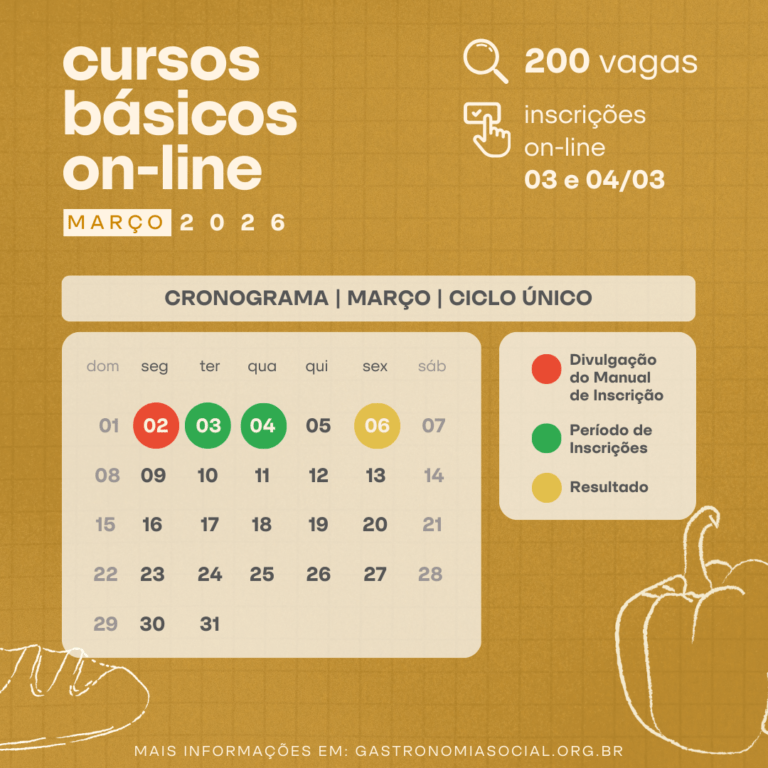 Cursos Gratuitos: Escola de Gastronomia Social Oferece 200 Vagas para Março de 2026