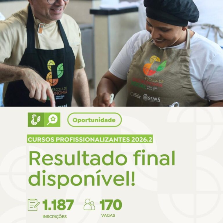 Processo Seletivo – Cursos profissionalizantes 2026.2: cozinha, confeitaria, panificação e cozinha vegana